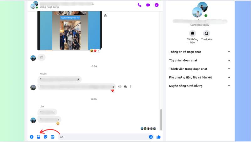 Chọn biểu tượng hình ảnh trên giao diện Messenger