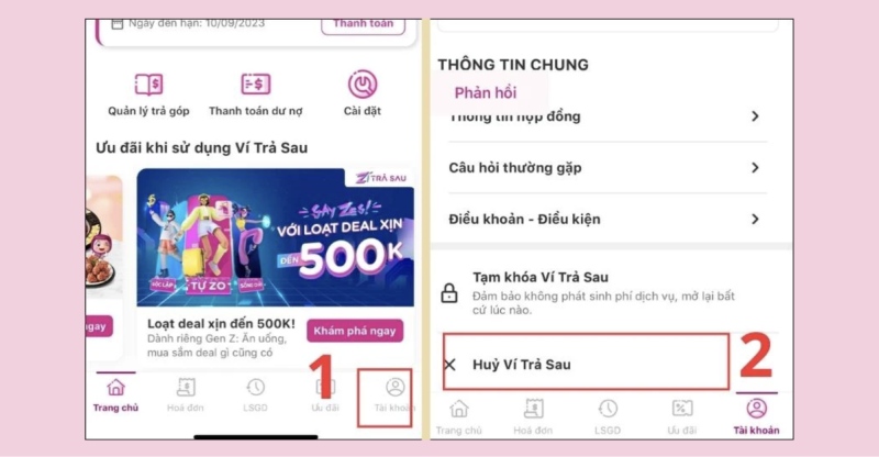 Các bước thao tác hủy ví trả sau MoMo chi tiết trên điện thoại