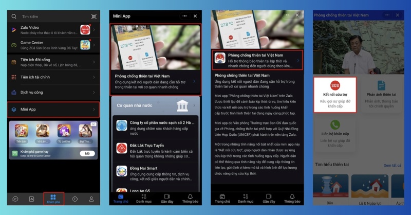 Cách mở mini app Phòng chống thiên tai trên Zalo