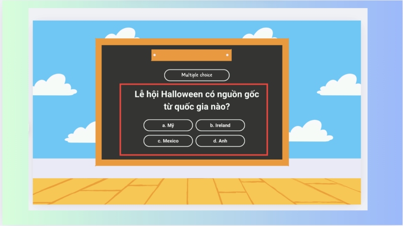 Thiết kế ví dụ câu hỏi trắc nghiệm về lễ hội Halloween trên Canva