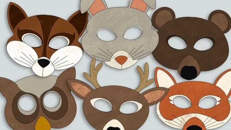 Mặt nạ giấy hình các loài vật như cáo, thỏ, gấu, nai