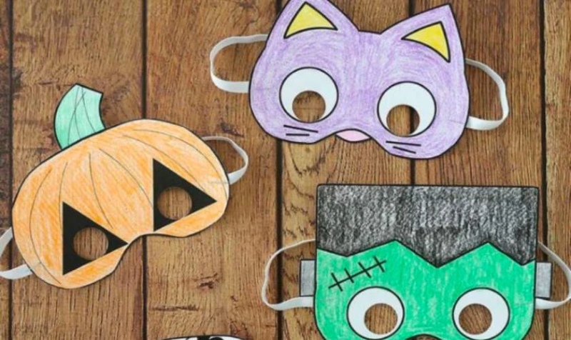 Mặt nạ Halloween tự tô màu hình bí ngô, mèo và quái vật