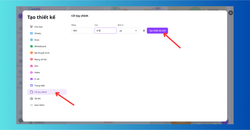 Tạo thiết kế mới với kích thước tùy chỉnh cho sơ đồ