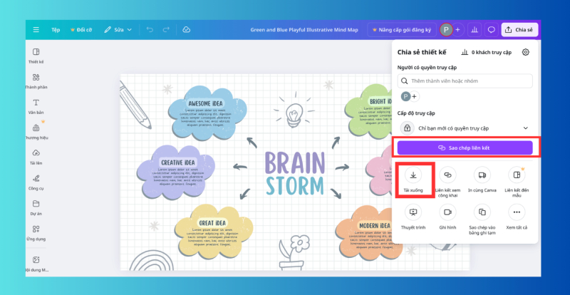 Tải xuống hoặc chia sẻ thiết kế sơ đồ tư duy khi hoàn thiện