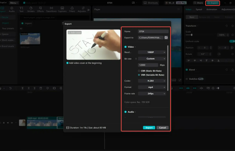 Xuất video CapCut với định dạng và độ phân giải tùy chỉnh