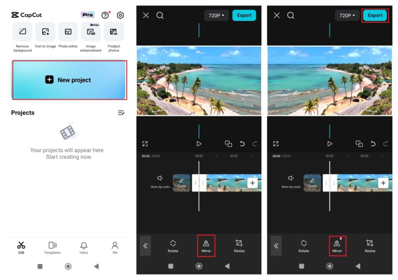 Thực hiện thao tác phản chiếu video trong CapCut
