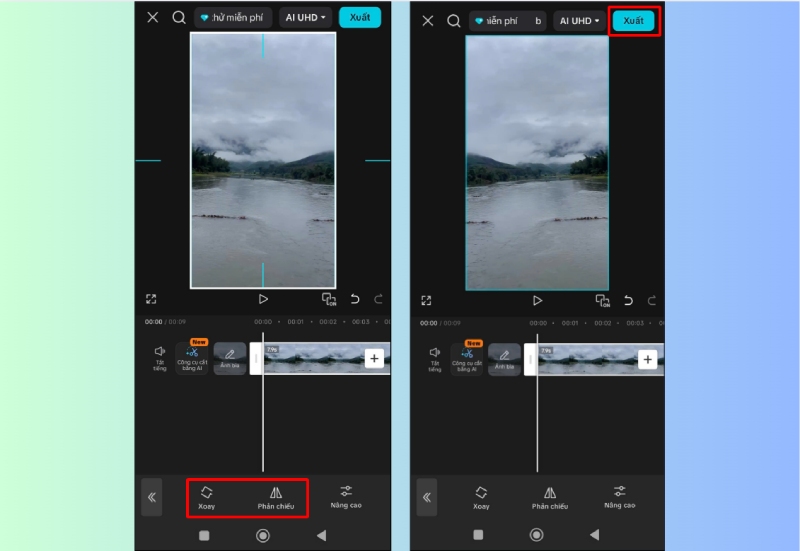 Xoay hoặc phản chiếu video trước khi xuất trong CapCut