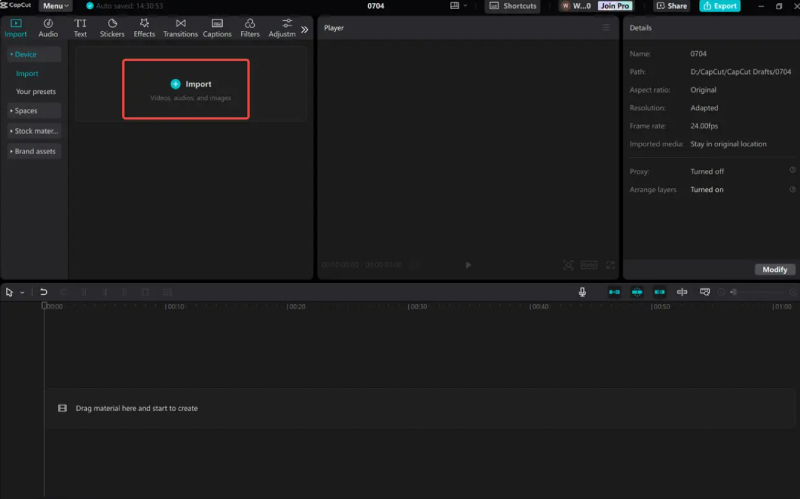 Nhập video, âm thanh hoặc hình ảnh trong CapCut máy tính