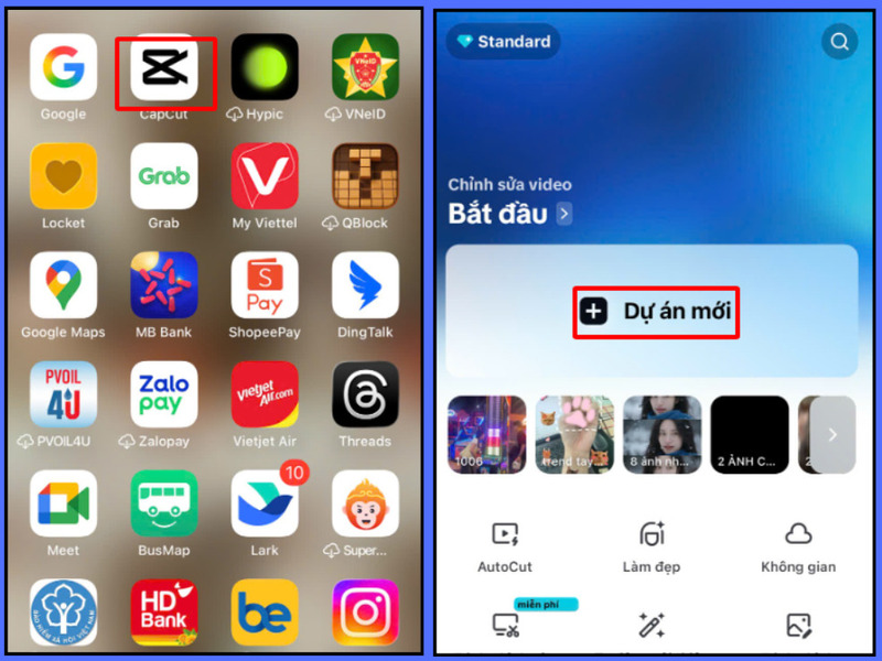 Chọn “Dự án mới” trên CapCut