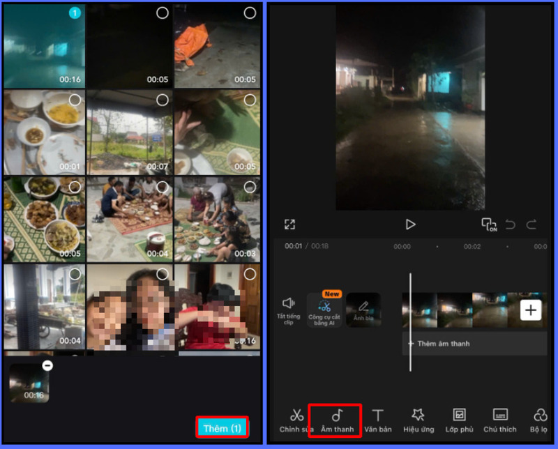 Chọn video cần chỉnh sửa và chọn mục Âm thanh