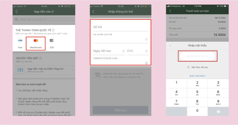 Các bước nạp tiền vào Momo bằng thẻ quốc tế Visa/Mastercard/ JCB