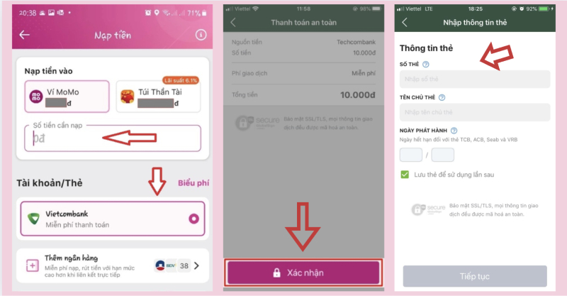 Các bước nạp tiền vào MoMo bằng thẻ ATM nội địa thuộc hệ thống Napas