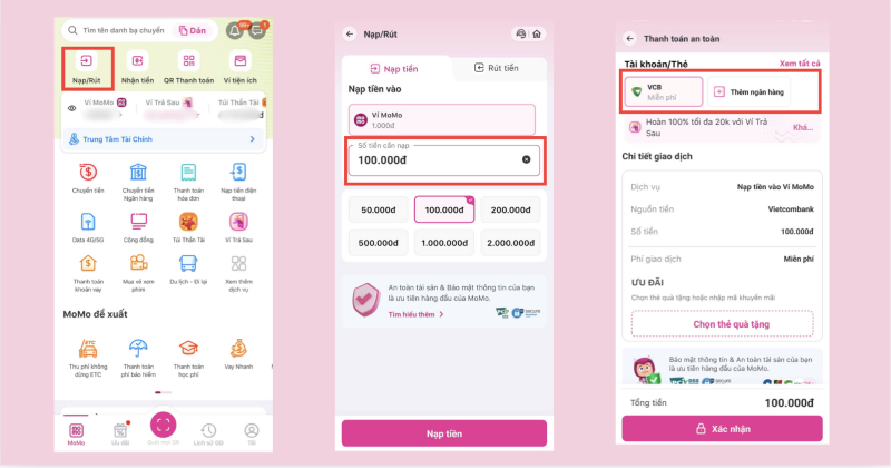 Các bước nạp tiền vào MoMo bằng tài khoản ngân hàng liên kết