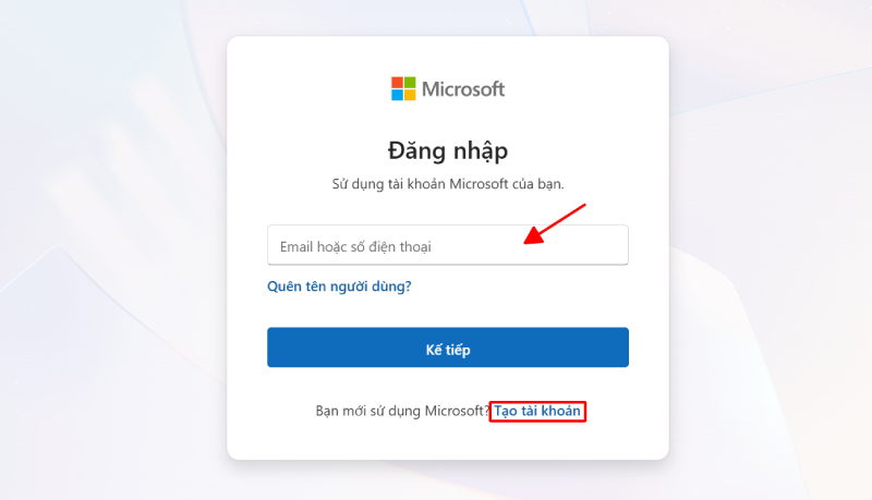 Đăng nhập tài khoản microsoft hoặc tạo tài khoản mới