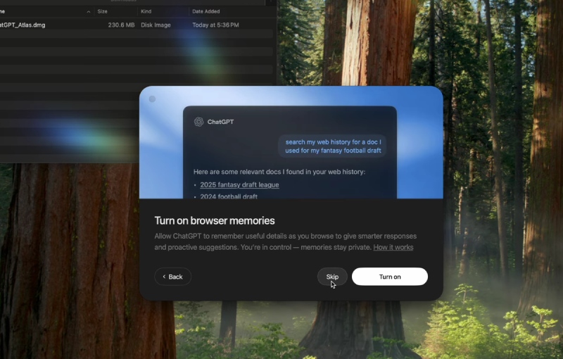 cach-tai-chatgpt-atlas-tren-may-macos-6 Bật hoặc tắt bộ nhớ trình duyệt Turn on Browser Memory
