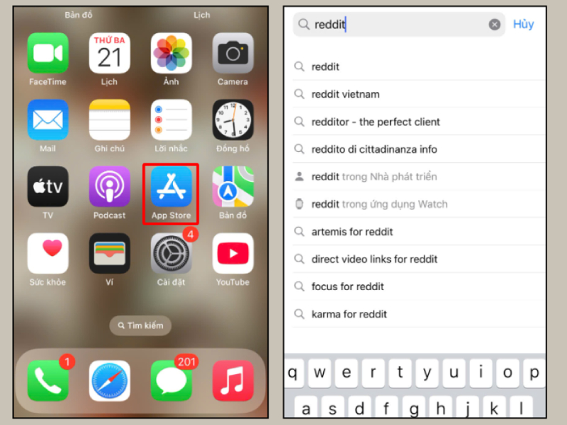 Mở App Store và tìm kiếm Reddit trên iPhone để tải ứng dụng