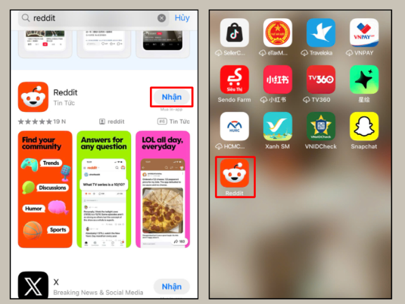 Cài đặt ứng dụng Reddit trên iPhone và mở ứng dụng sau khi tải xong
