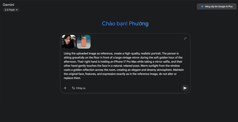 cach-tao-anh-cam-iphone-17-8 Nhập câu lệnh mô tả để AI bắt đầu tạo ảnh