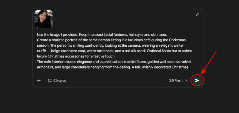 Nhập prompt mô tả và nhấn nút gửi