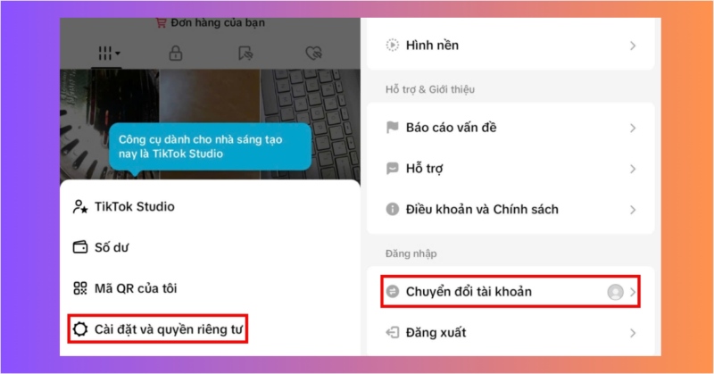 Truy cập mục cài đặt và quyền riêng tư trên TikTok