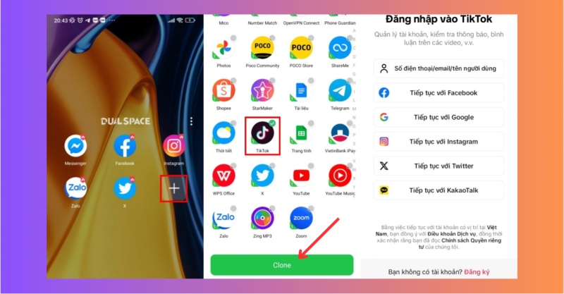 Tạo ứng dụng TikTok thứ hai bằng Dual Space