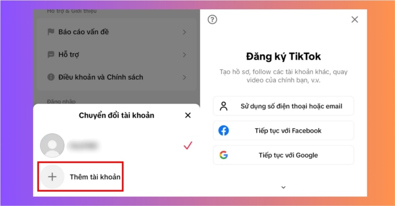 Thêm tài khoản TikTok mới trong phần chuyển đổi