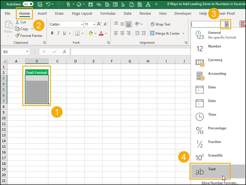 Hướng dẫn thêm số 0 ở đầu trong Excel bằng định dạng văn bản