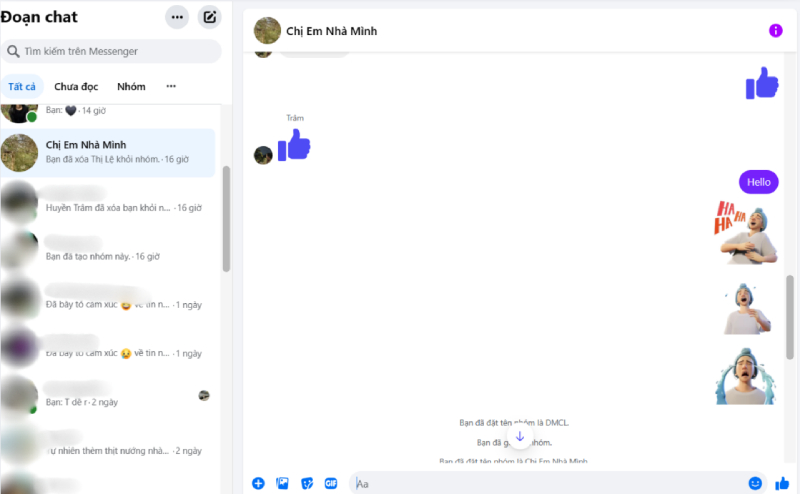Giao diện đoạn chat nhóm trên Messenger máy tính