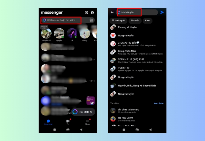 Tìm tên thành viên để lọc nhóm chat trên Messenger