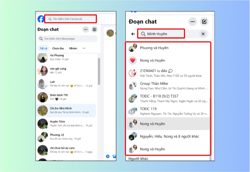 Tìm nhóm chat trên Messenger máy tính bằng tên thành viên