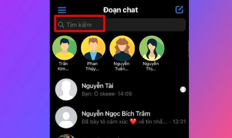 Tìm kiếm người trong danh sách gợi ý Messenger