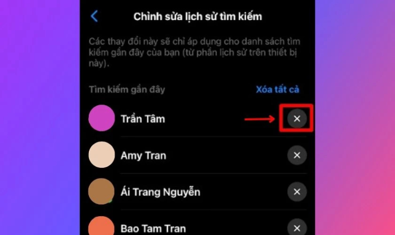 Xóa từng người trong lịch sử tìm kiếm Messenger
