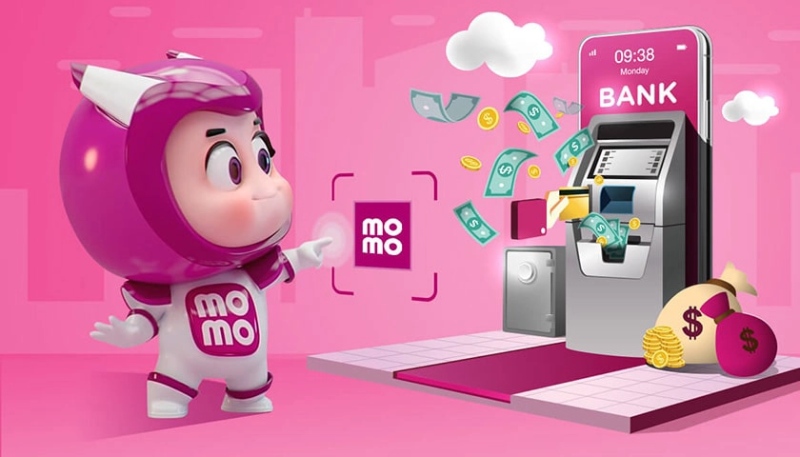 Nhân vật MoMo thực hiện thao tác rút tiền và đóng quỹ nhóm