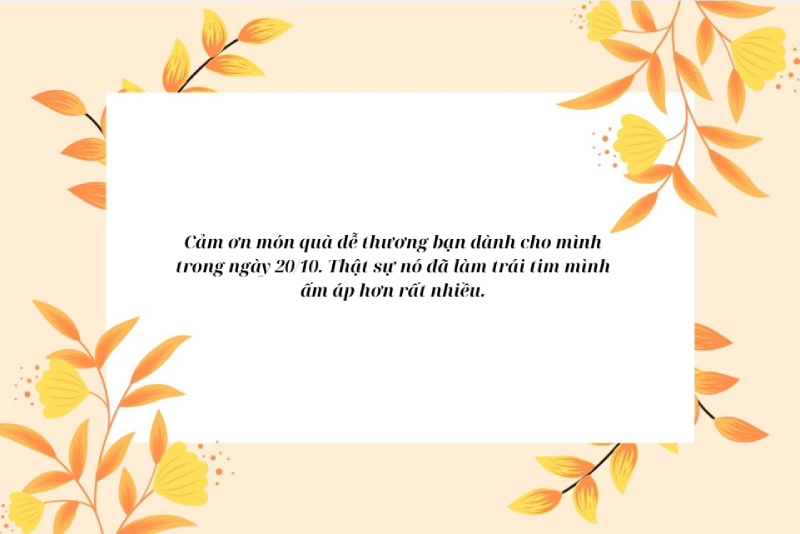 Thiệp hoa vàng cam kèm lời cảm ơn quà 20/10