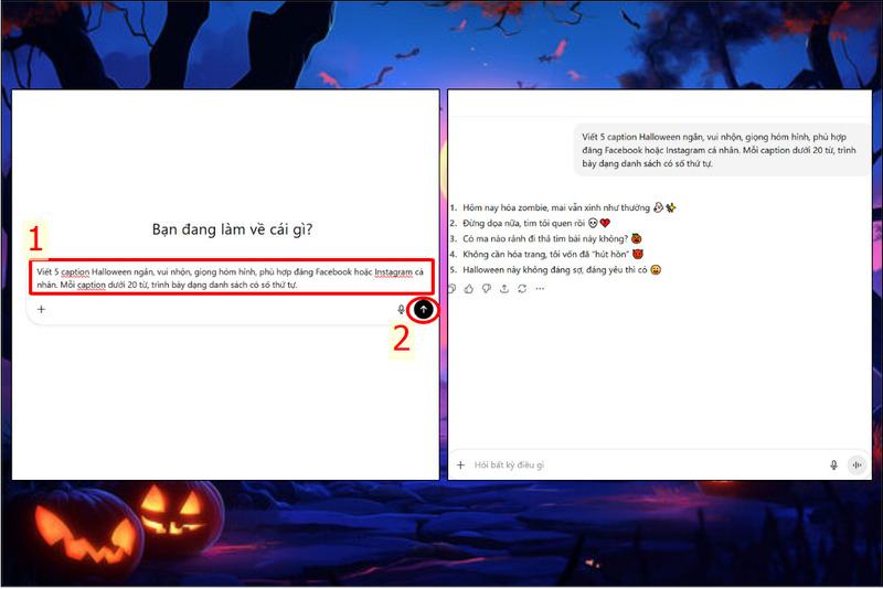 Nhập prompt tạo caption Halloween trong ChatGPT