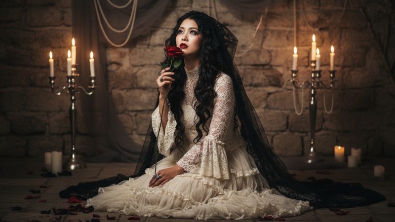 Câu lệnh tạo ảnh Halloween cho nữ với tạo hình cô dâu ma mị