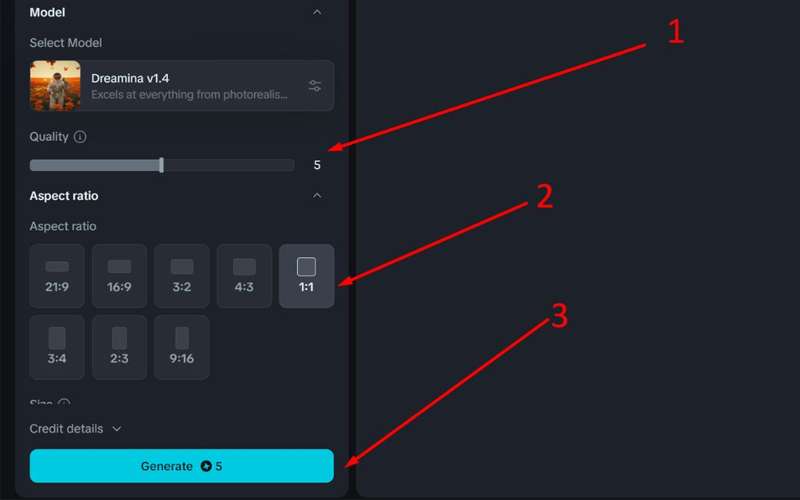 Chọn kích thước và định dạng ảnh phù hợp rồi nhấn Generate