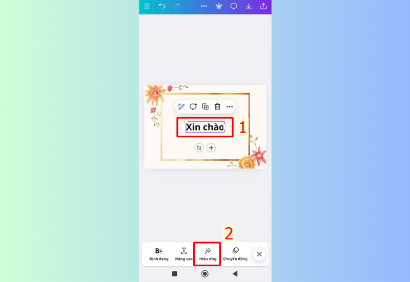 Thêm văn bản và mở hiệu ứng để chỉnh đổ bóng chữ trong Canva