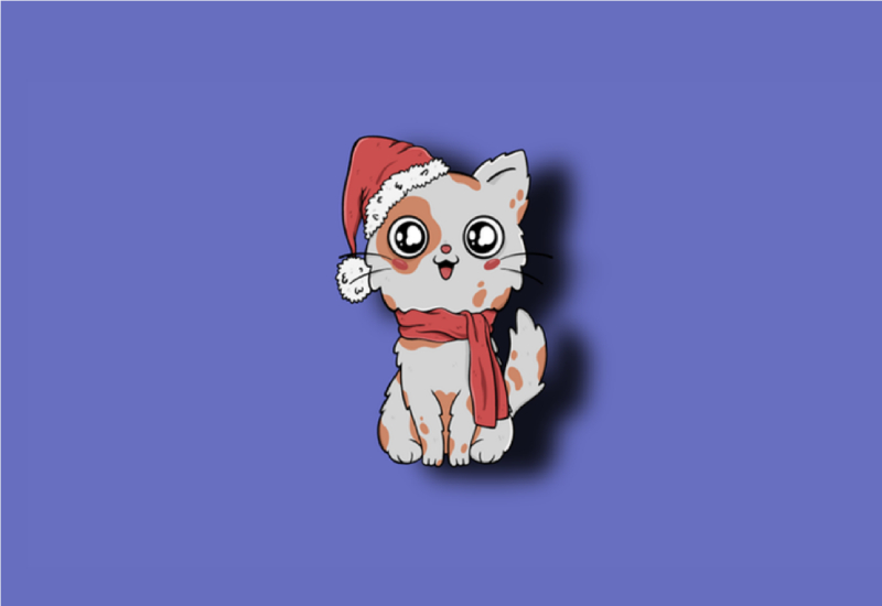 Chú mèo đội mũ Noel với hiệu ứng đổ bóng trong Canva