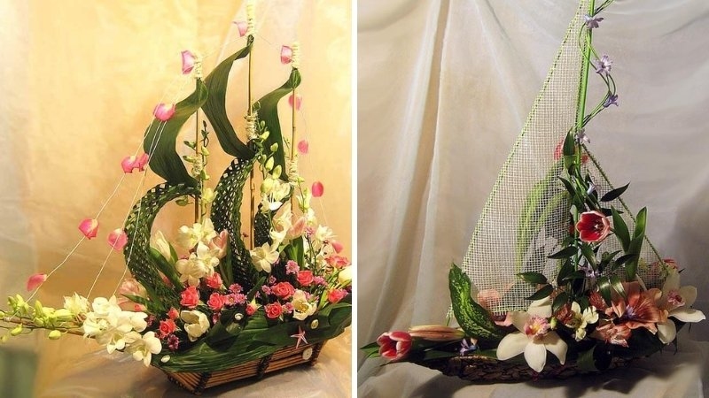 Mẫu cắm hoa nghệ thuật hình cánh buồm độc đáo