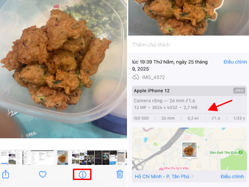 Các bước xem thông tin kích thước ảnh trên điện thoại iPhone