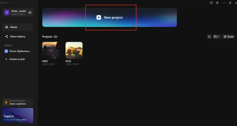 Tạo dự án mới trong CapCut trên máy tính