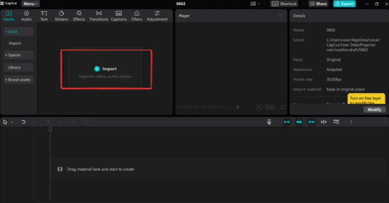 Nhập video, âm thanh hoặc ảnh vào CapCut