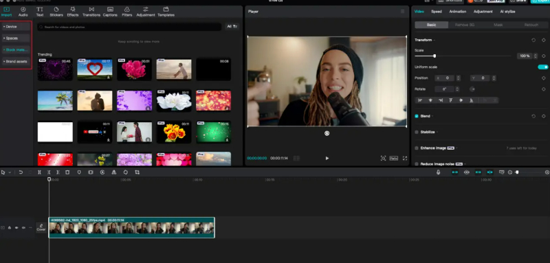 Giao diện chỉnh sửa video trong CapCut