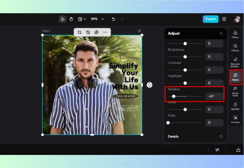 Chỉnh độ đổ bóng hình ảnh trong Canva