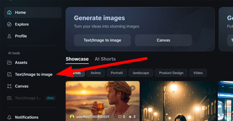 Nhấn chọn mục Text/Image to Image tại trang chủ Dreamina AI 