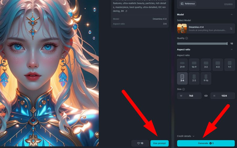 Nhấn Use Prompt, sau đó chọn Generate để tạo ảnh 