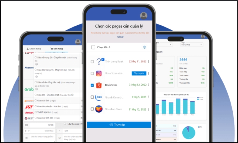 Giao diện phần mềm quản lý nhiều fanpage và sàn thương mại điện tử