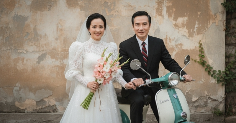 Câu lệnh tạo ảnh cưới AI cho bố mẹ theo phong cách hoài cổ