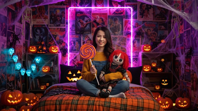 Prompt ghép ảnh Halloween cho nữ phong cách nhẹ nhàng